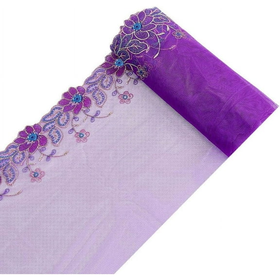 5 Yards Purple Floral Lace Trim Ribbon 7.5 Inch Wide Sewing Embroidered Mesh Tulle Fabric Edge Vintage Flower Lace Trim Net for Dress Webbing Bridal Applique DIY Craft Decor Accessories 5yards