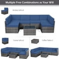 thumbnail image 5 of YODOLLA 7-Piece Patio Furniture Set with 43" Fire Pit Table, Rattan Wicker Outdoor Sectional Sofa Couch with Table Patio Conversation Set for Lawn& Backyard In Navy, 5 of 6