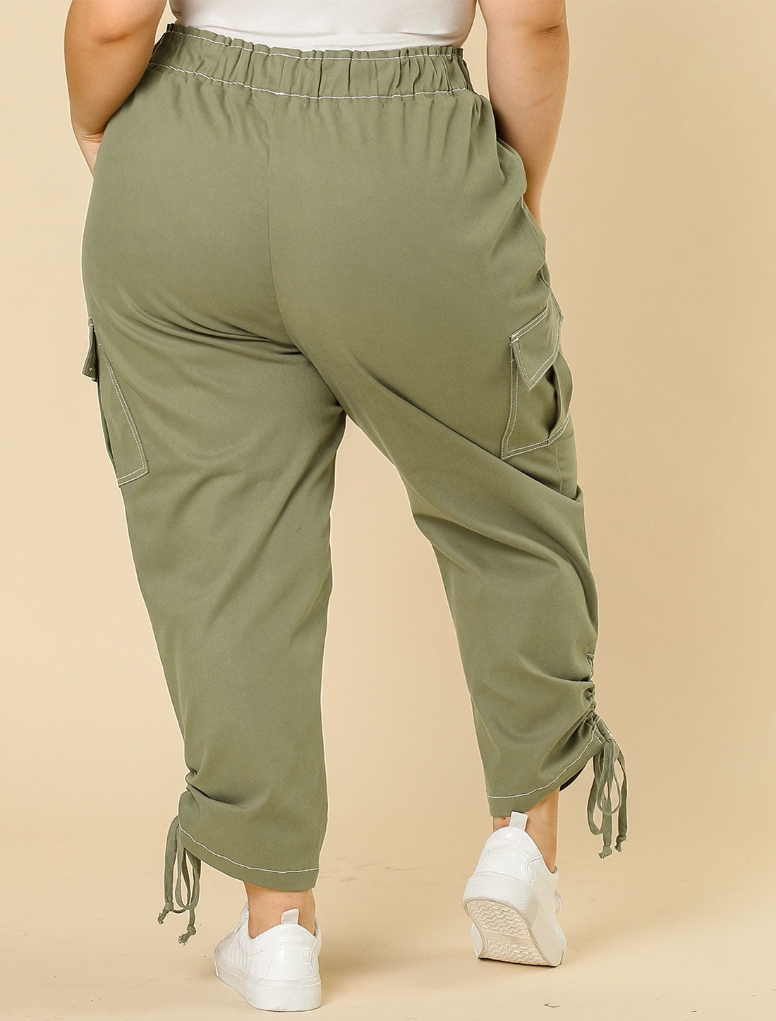 Elastic Waist Cargo Pants with Pockets 