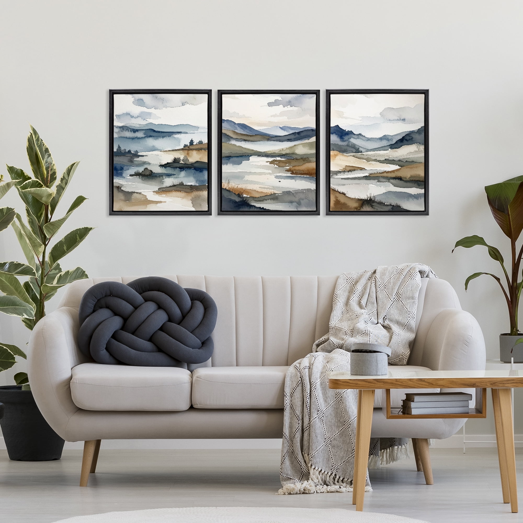 Stupell Industries Continuous Flow Of Water 3 Piece Black Framed Floater Canvas Set, design by Alonza Saunders