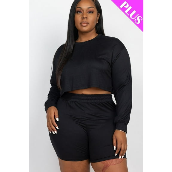 Plus Size Cozy Crop Top And Shorts Set