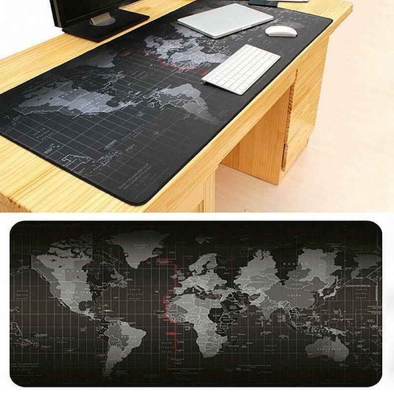 Black Oversized Non-Slip World Map Mouse Pad Mat Desk Writing Mat for Office and Home 
