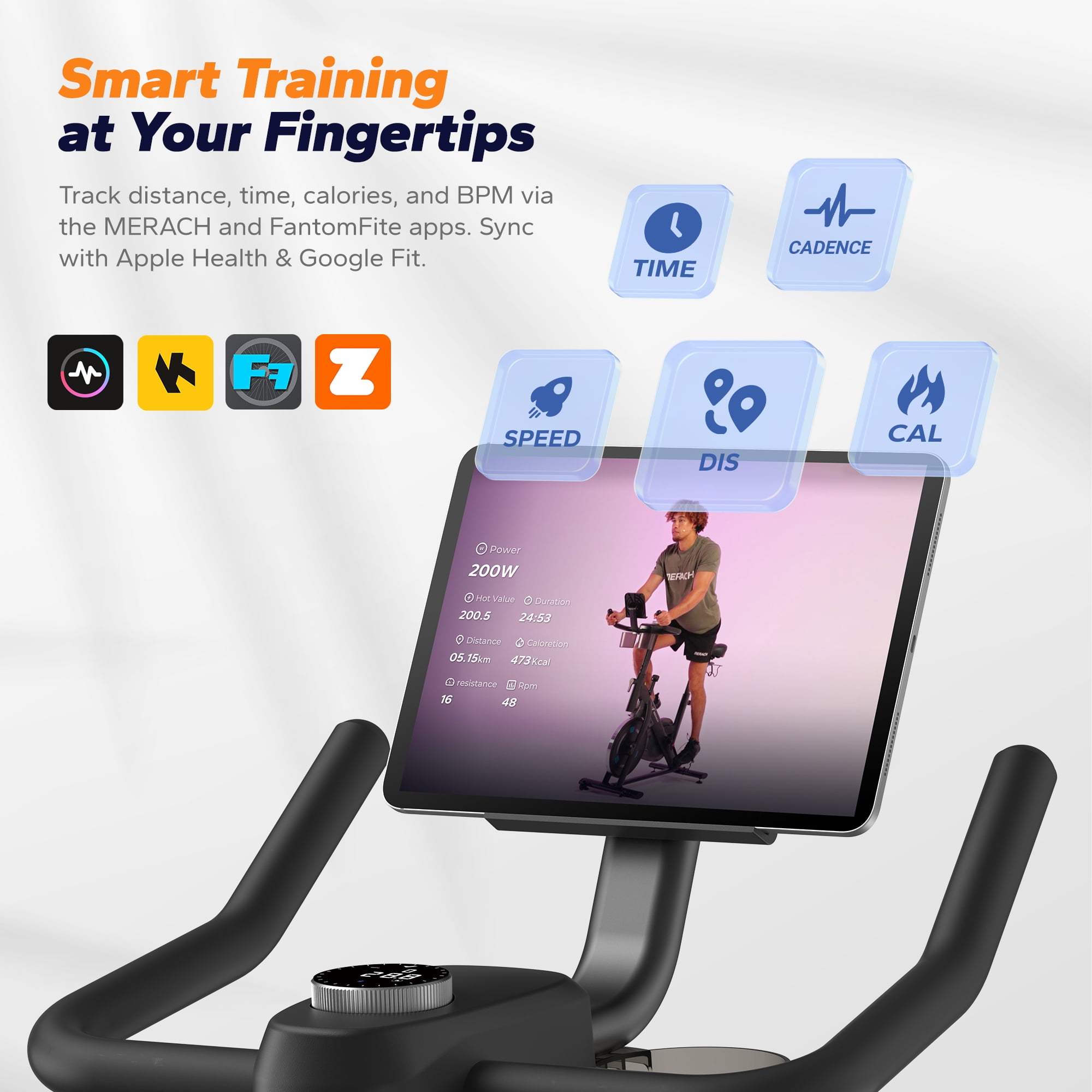 MERACH Exercise Bike, Brake Pad Stationary Bike with Exclusive App, Low Noise Indoor Cycling Bike with 300lbs Weight Capacity, Tablet Mount and Fitness Courses for Weight Loss
