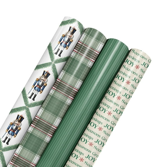LaRibbons 30" x 10' Wrapping Paper Bundle (4-pack) | Northfolk Pine Nutcracker