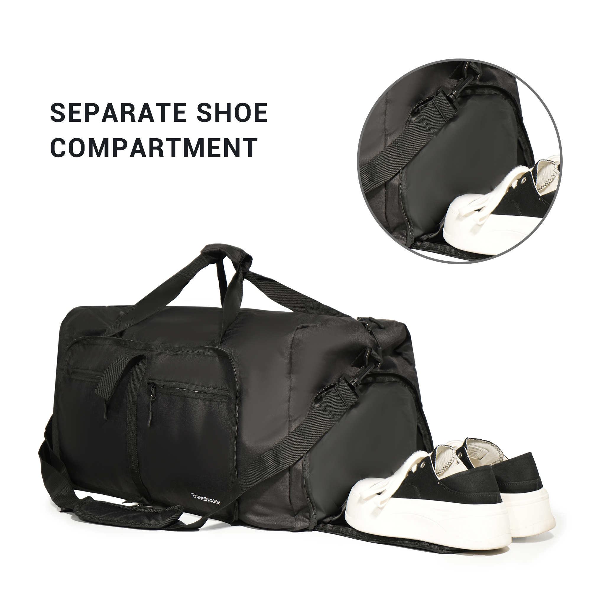Travelhouse 50L Foldable Travel Duffle Bag with Shoe Compartment photo 4