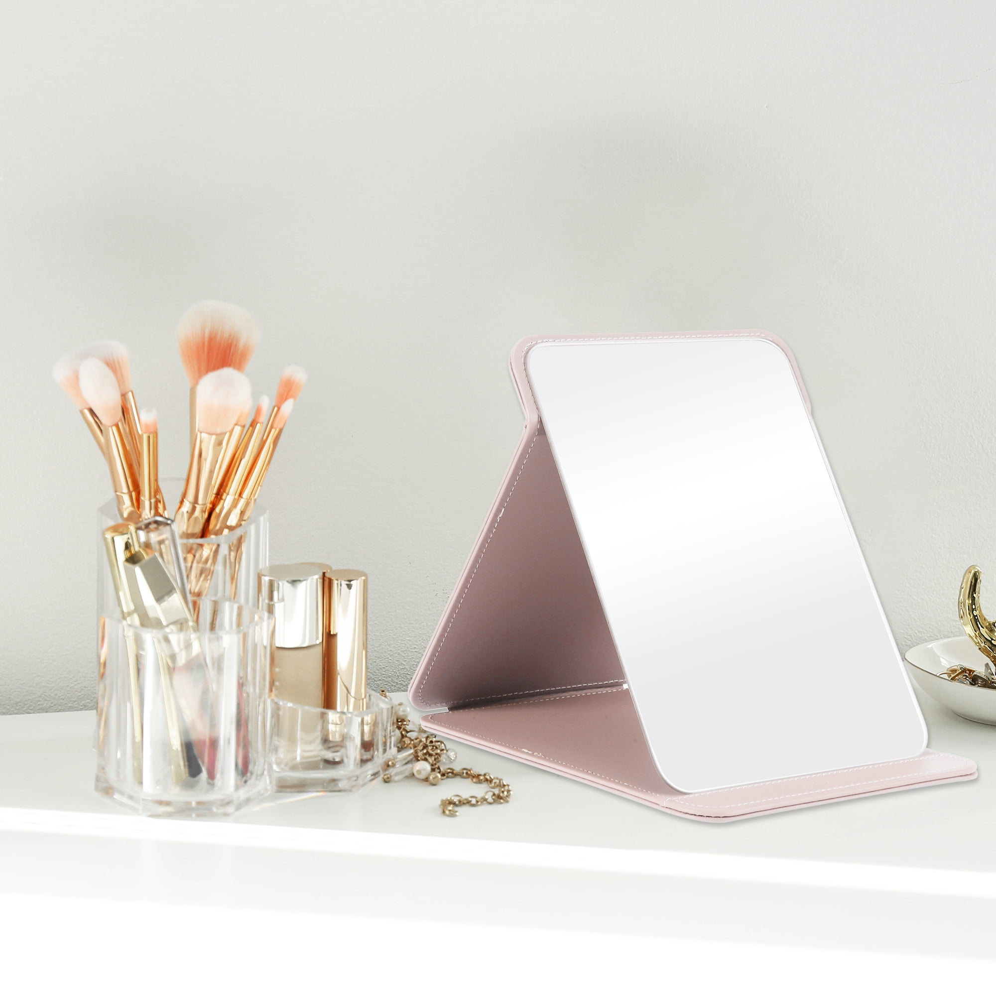 Unique Bargains 1pc Foldable Makeup Mirror for Travel and Vacation Pink Extra Large