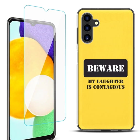 Slim-Fit Protective Fashion Phone Case (Black) for Samsung Galaxy A13 5G, with Tempered Glass Screen Protector, by OneToughShield ® - Laughter