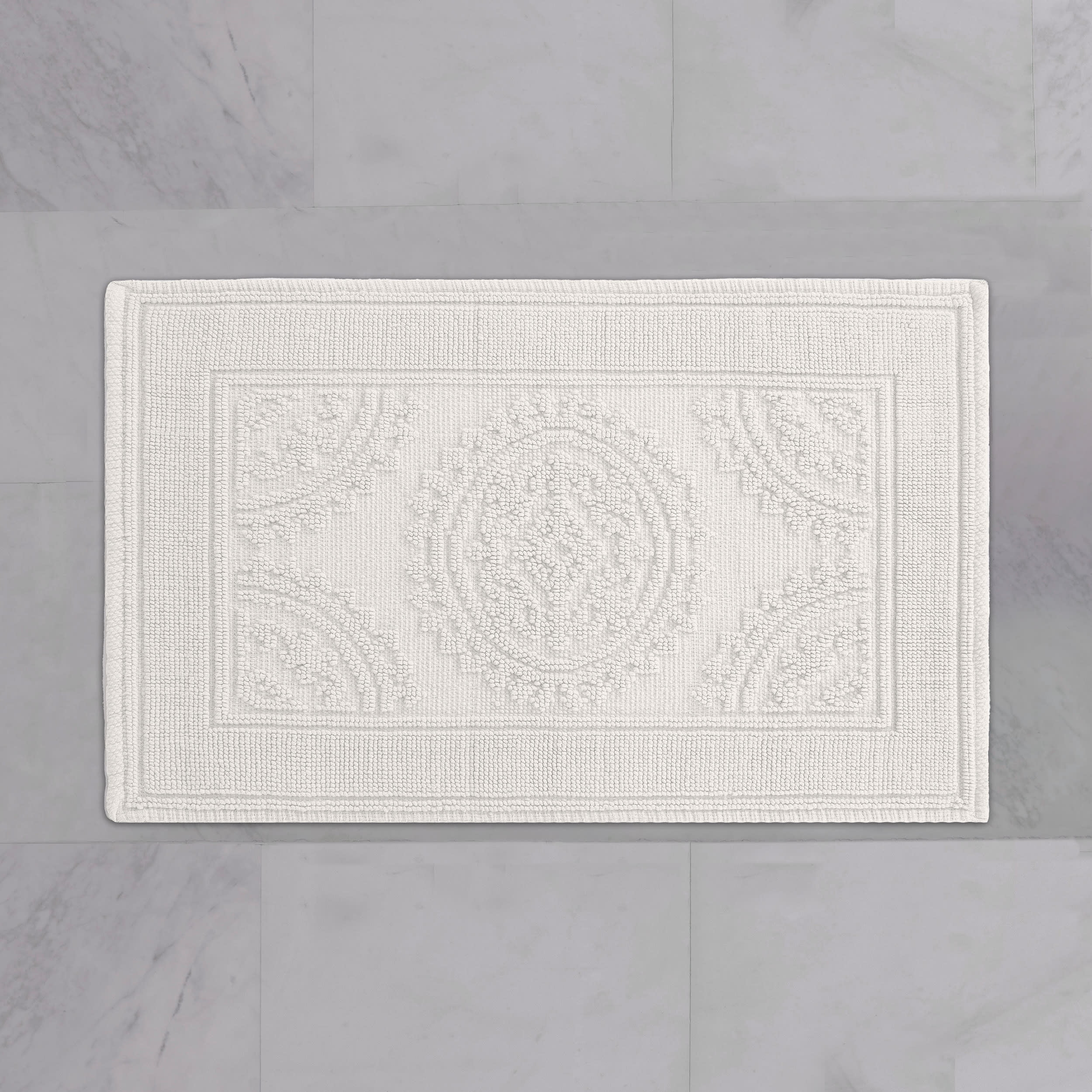 White, Medallion, 21x34 in Bath Rug, Jean Pierre