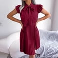 thumbnail image 5 of IROINNID Women's Wood Ear Lace Up Bow Tie Waist Large Swing Pleated Dress A-Line Solid Color Dress, 5 of 8