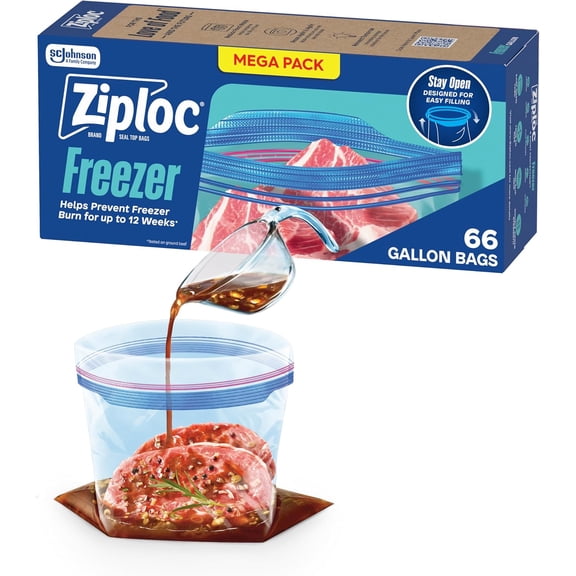 Gallon Food Storage Freezer Bags, Stay Open Design, Easy to Fill, 66 Count