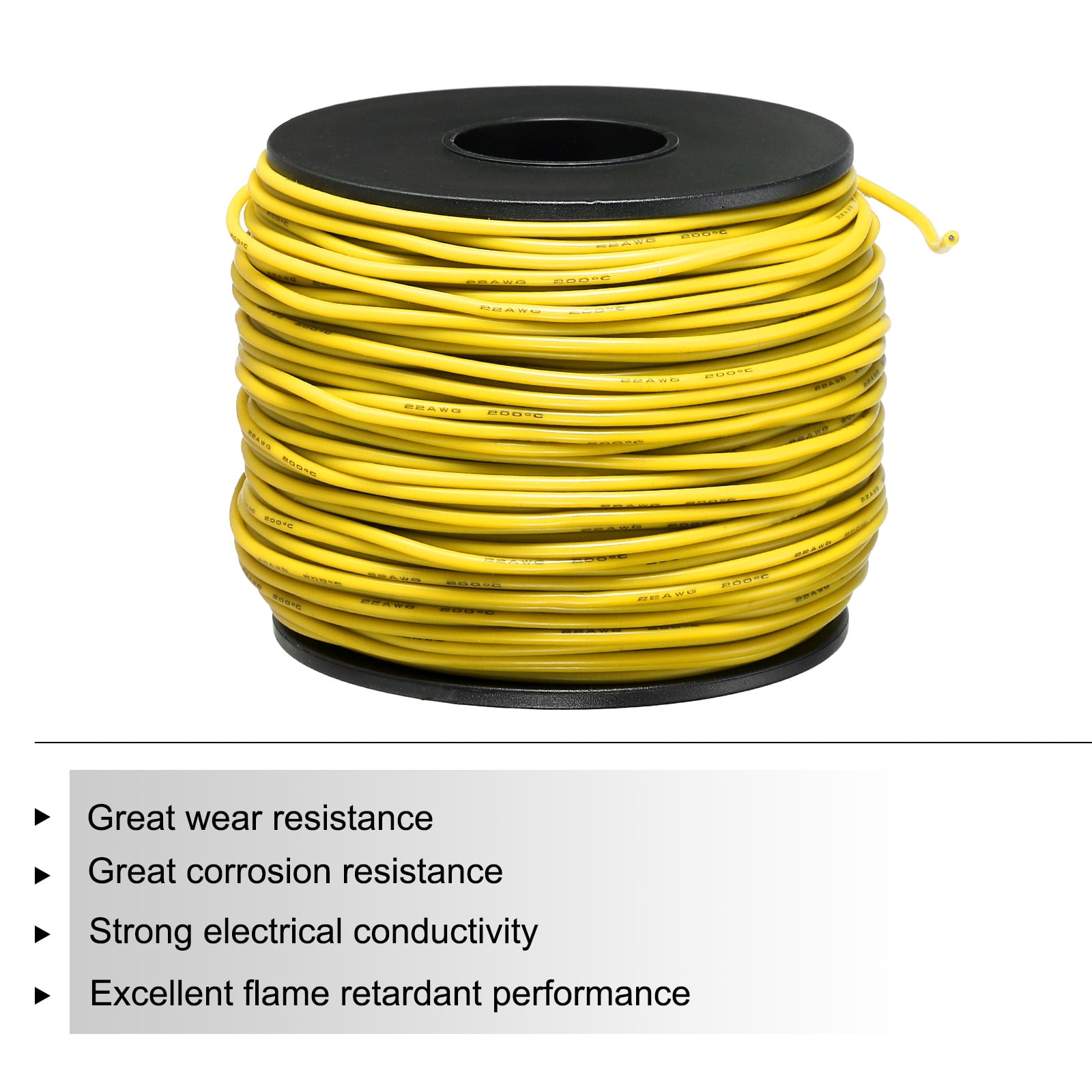 Silicone Wire 22AWG 22 Gauge Flexible Tinned Copper Standard High-Temperature Hookup Wire Yellow 75m/246ft