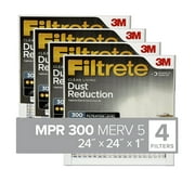 Filtrete 24x24x1 Air Filter, MPR 300 MERV 5, Dust Reduction, 4 Filters