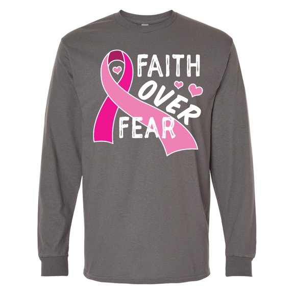 Inktastic Breast Cancer Awareness Faith over Fear Long Sleeve T-Shirt