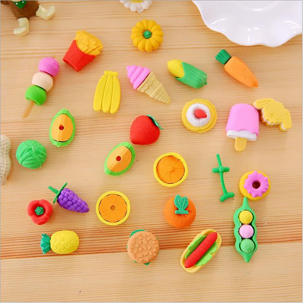 Fun Little Toys Confetti City 60 Pcs Assorted Themed Erasers,Mini Novelty  Food Erasers,Classroom Prizes,Party Favors,School Supplies,Birthday,Xmas