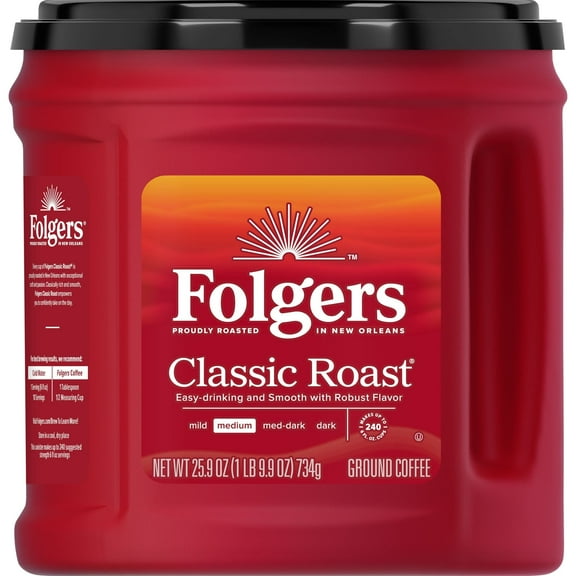 Folgers Classic Roast Ground Coffee, Medium Roast Coffee, 25.9 Ounce Canister
