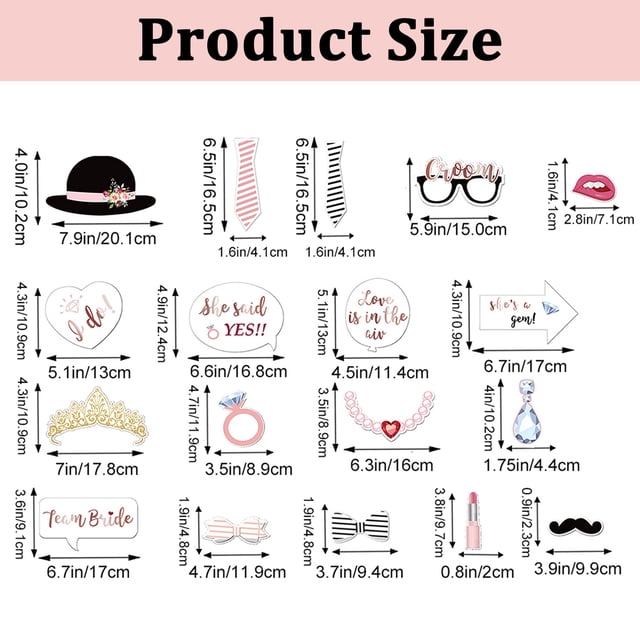 Juego de accesorios para fotografía de boda de oro rosa de 32 piezas para decoraciones de despedida de soltera, futura novia y despedida de soltera con varillas de bambú y puntos de pegamento