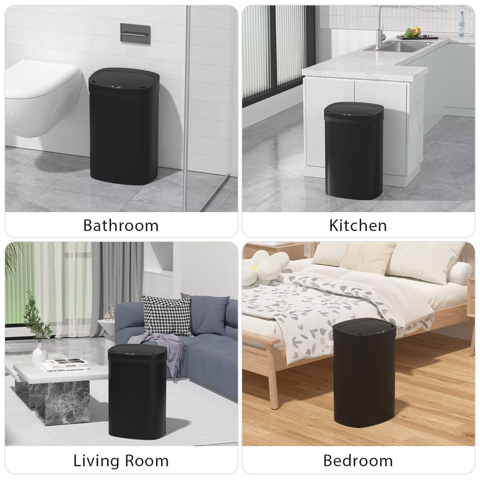 CL.HPAHKL 13 Gallon Kitchen Trash Can, Touchless Motion Sensor Trash Can 50 Liter High-Capacity Smart Trash Can Broken-Resistant Plastic Garbage Can with Lid for Home Bathroom Office (1, Black)