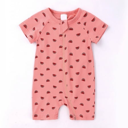 

Leutsin Newborn Infant Baby Girl Clothes Cotton Linen Rompers Toddler Baby Boys Girls Cute Cartoon Animal Pattern Short Sleeve Double Zipper Romper Jumpsuit