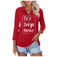thumbnail image 3 of Women's 3/4 Sleeve V Neck Zippered Solid Collar Shirt Sweatshirt High Low Shirt 3x Glitter Shirt Shirts with Lace for Women Women's Tunic Blouses Long Tops for Leggings Low Back plus Tunic Oversized, 3 of 8
