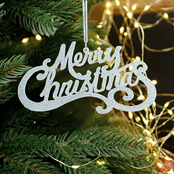 pathside Merry Christmas Letter Tag Christmas Tree Decoration Letter Ornaments Pendant Door And Window Ornaments Initial Letter Hanging Christmas Decorations (White)