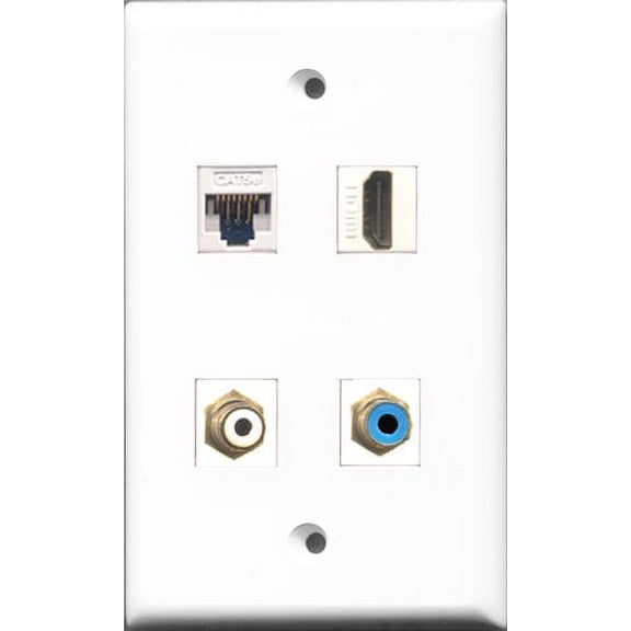 RiteAV - 1 Port HDMI and 1 Port RCA White and 1 Port RCA Blue and 1 Port Cat5e Ethernet White Wall Plate