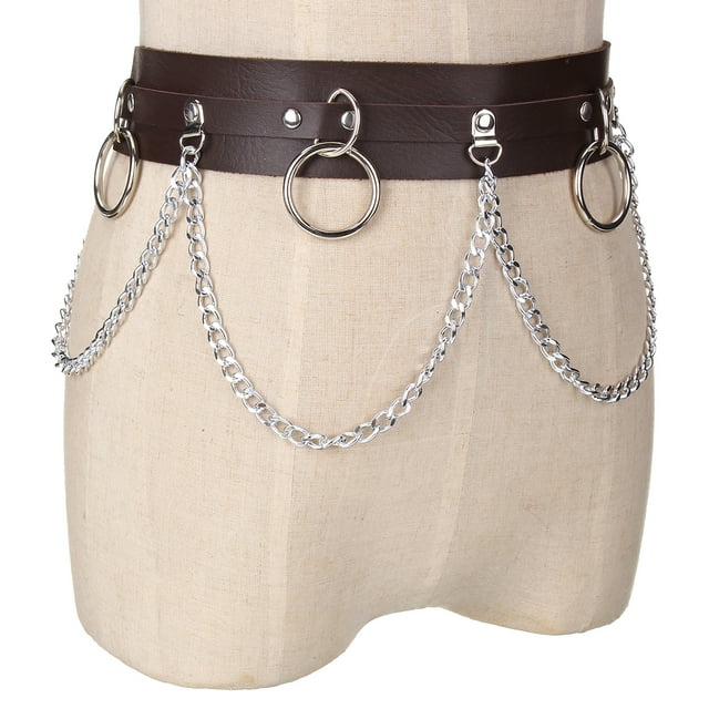 Ceinture en Faux Cuir Punk Chaîne en Métal Laser Anneau de Ceinture Décoration de Danse de Rue