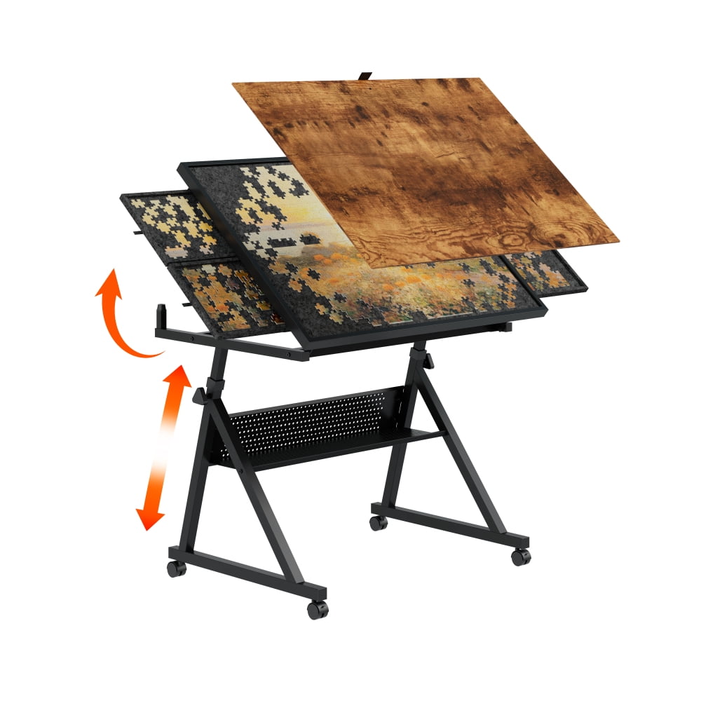 1500 Pieces Jigsaw Puzzle Table for Adults – Metal Tabletop with 4 Storage Trays | White, Ideal Gift for Puzzle Lovers | Neat Storage for Home/Game Room Use（black）