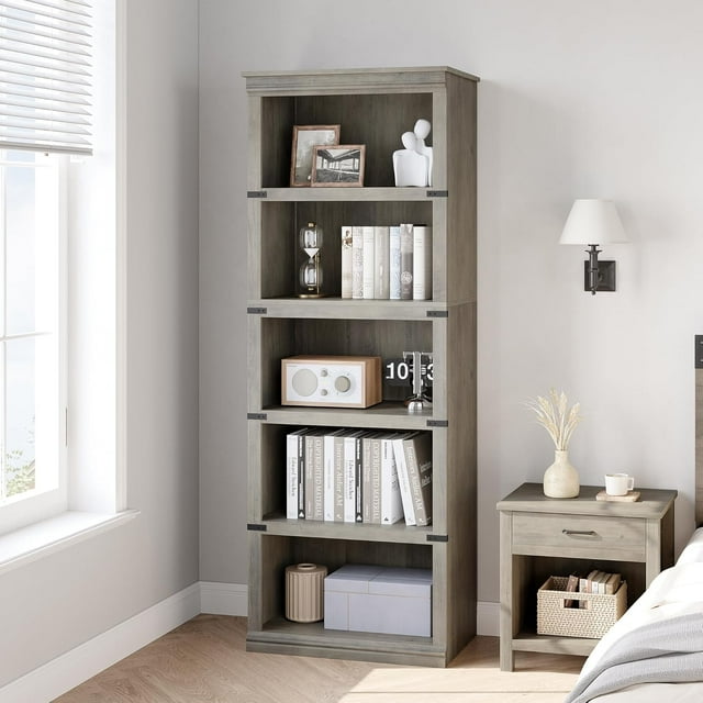 5-Shelf Bookcase, Modern 24.5" Wide Freestanding Wooden Bookshelves with Open Compartment, for Office, Library