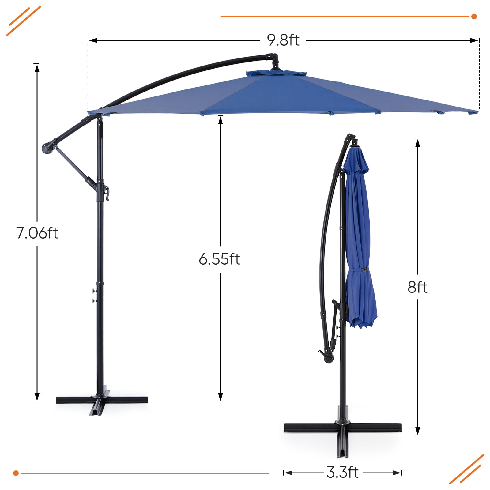 10FT Patio Umbrellas, 8 Ribs, UV Protection for Pool Garden Backyard Market, Blue