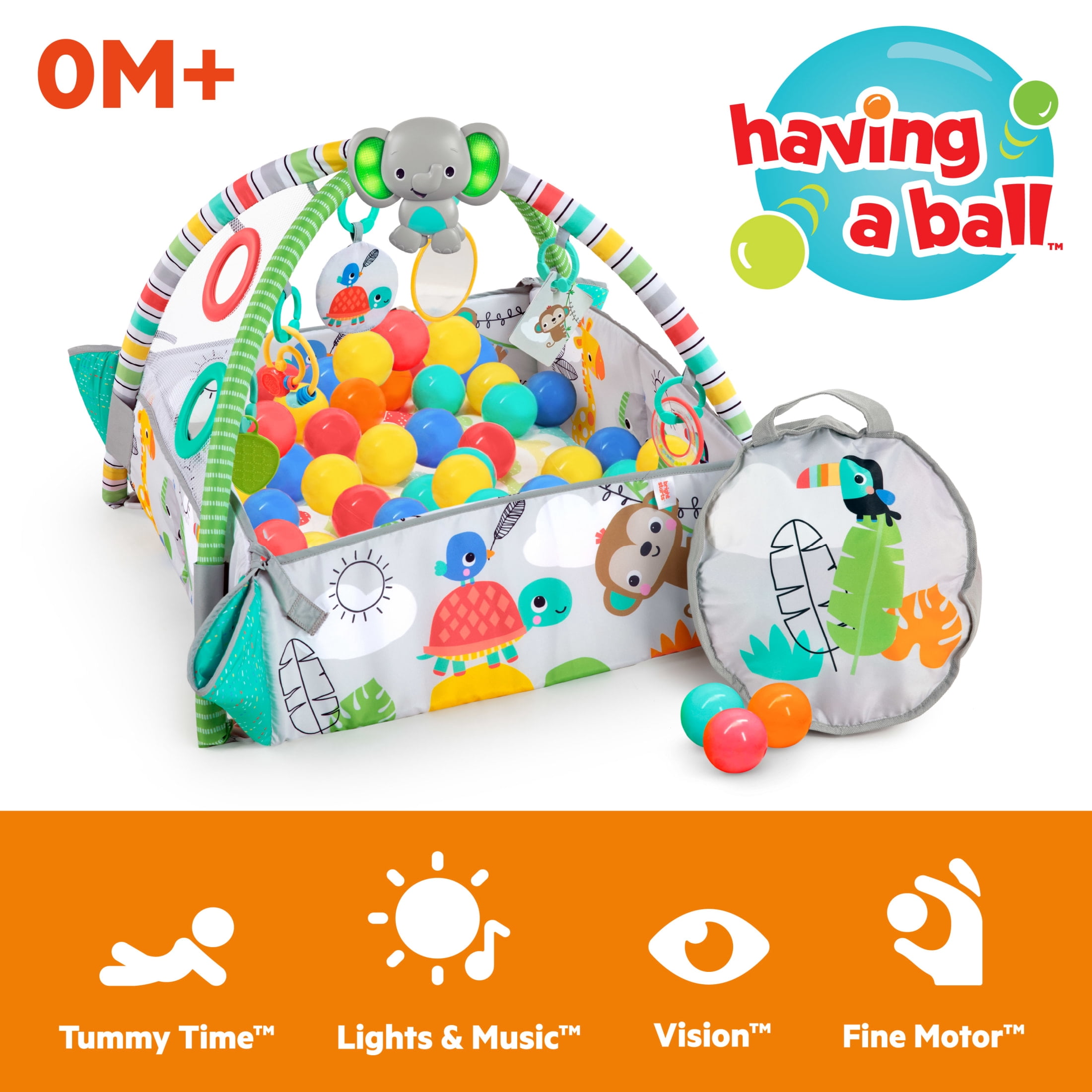 Bright Starts 5-in-1 Your Way Ball Play - Jumbo Play Mat Converts to Ball Pit Baby Gym, Newborns to Toddlers - Totally Tropical (Green)