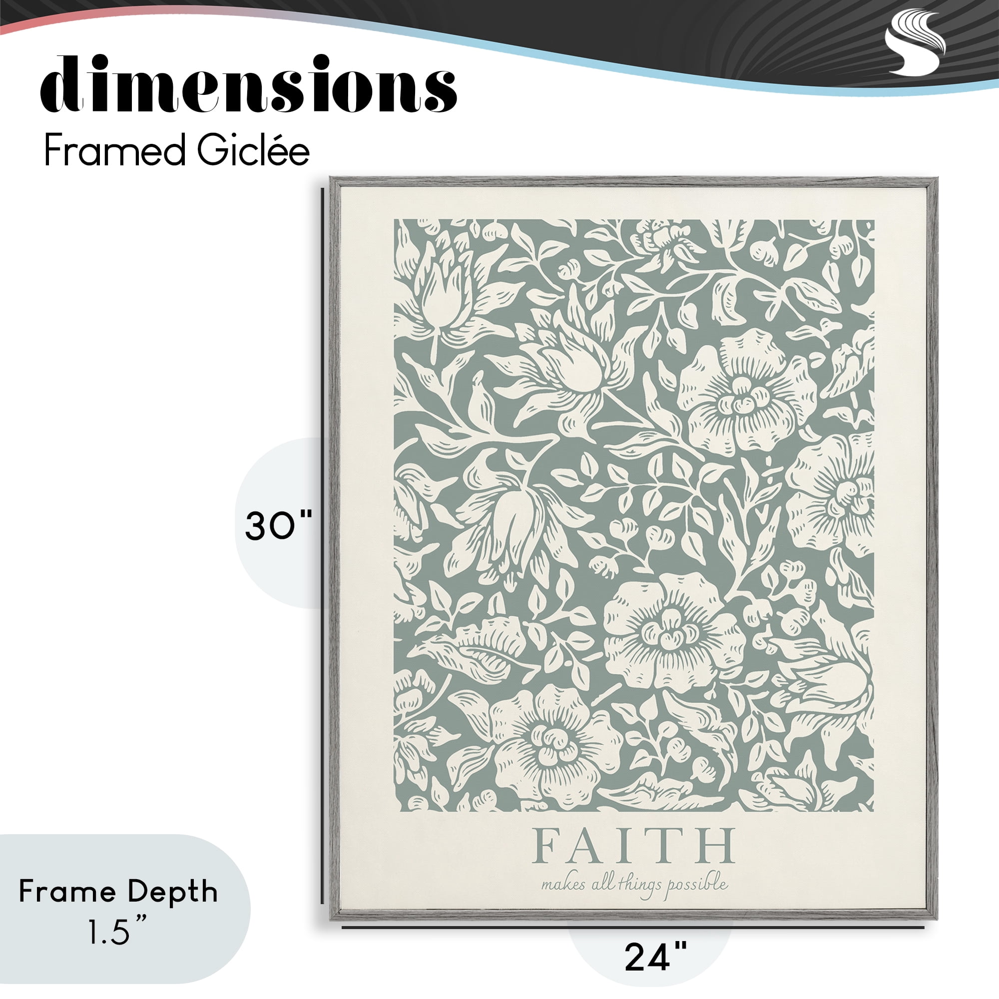 Stupell Industries Faith Quote with Floral Pattern Gray Framed Giclee Art, design by Wild Apple Portfolio