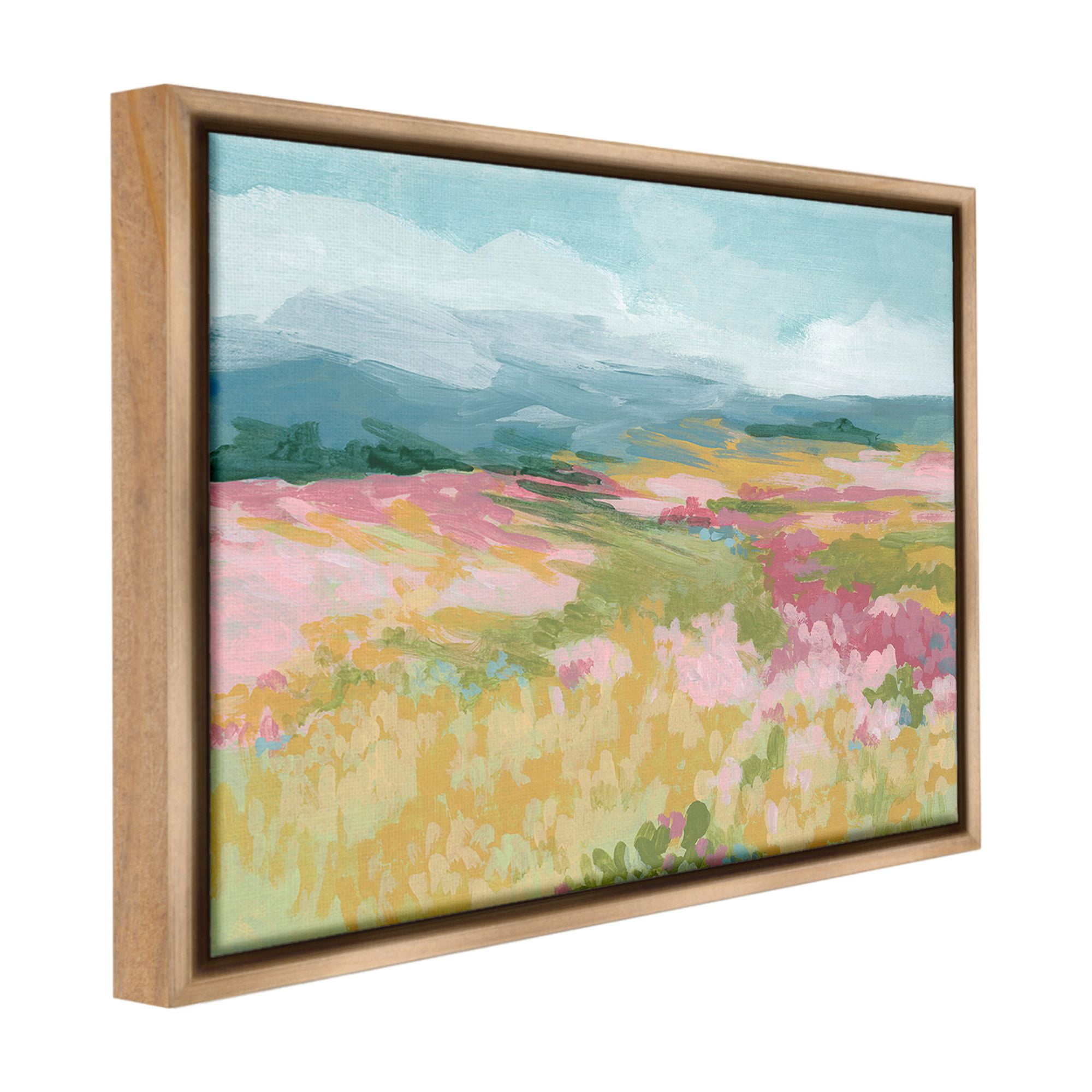 Stupell Industries Abstract Meadow Flowers Landscape Painting Brown Floater Framed Canvas Art Print Wall Art, 31 x 25