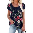 thumbnail image 2 of Pompotops Hauts d'Été à Col Rond Imprimé Floral pour Femmes T-Shirts Basiques de Vacances Blouse à Manches Pétales Décontractée, 2 of 7