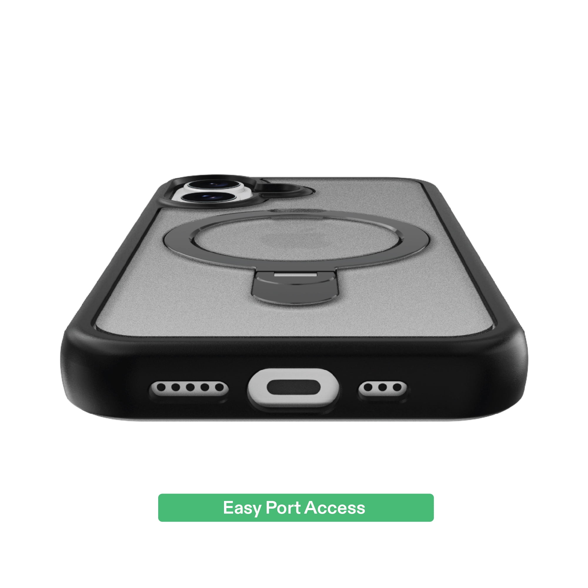 onn MagSafe Compatible Phone Case with Kickstand for iPhone 17 - Black/Frosted Clear
