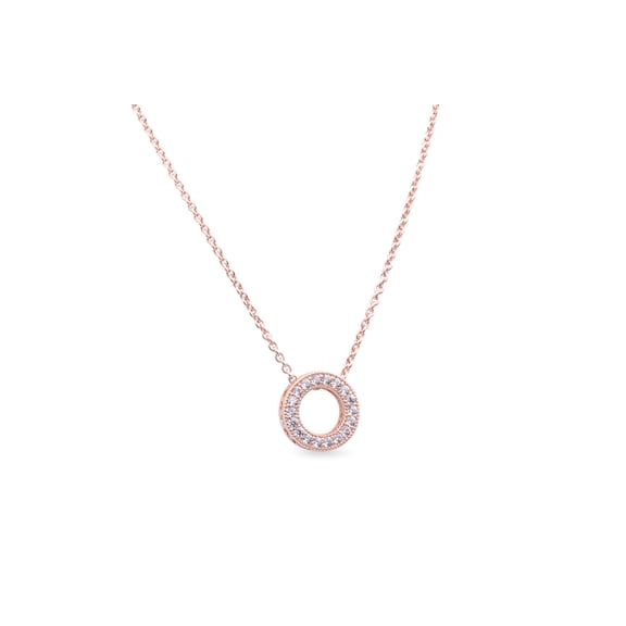 PANDORA Jewelry Logo Pave Circle Collier Necklace for Women - 14k Rose Gold-Plated with Cubic Zirconia - 17.7"