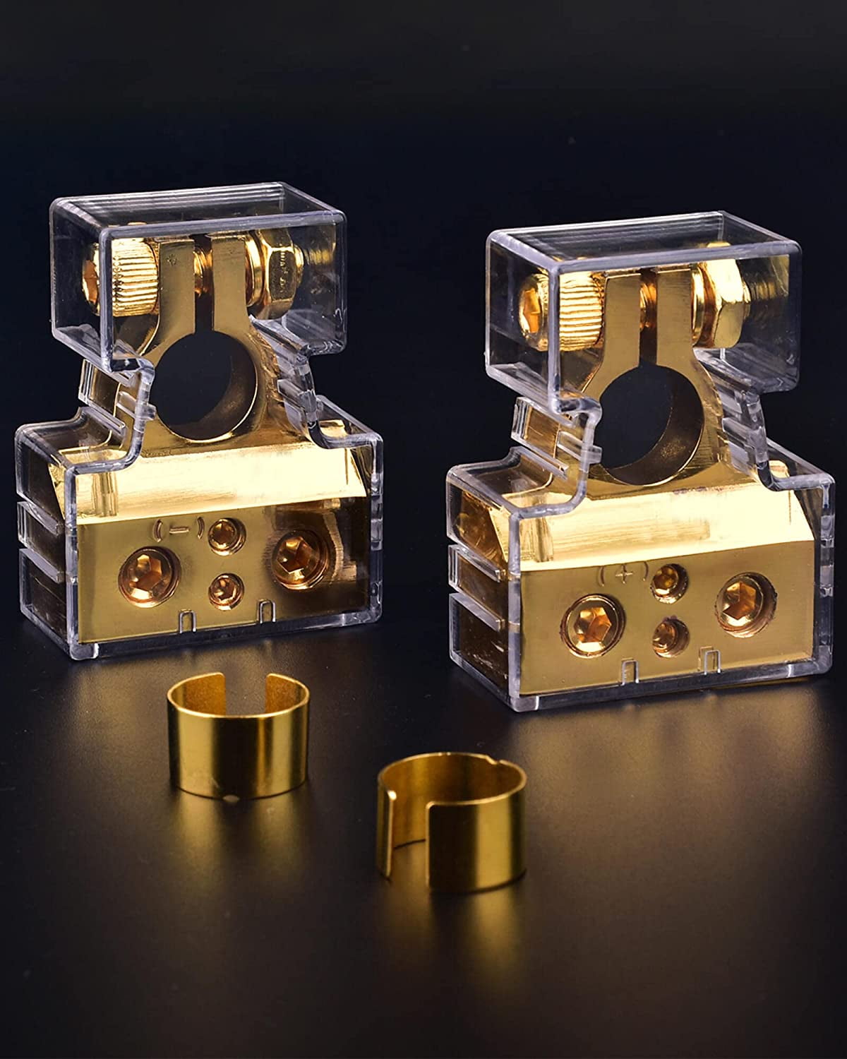 Battery Terminal Connectors, 0/2/4/6/8/10 AWG Battery Terminals, Heavy Duty Car Battery Terminal, Top Post Multiple Battery Terminal (Silver+Gold)