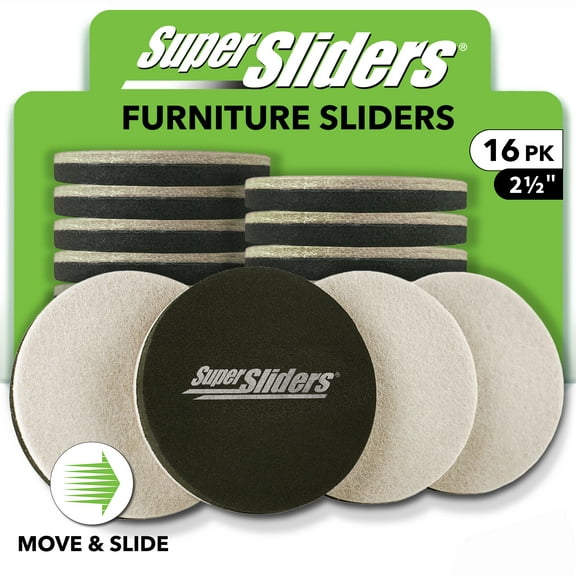 Super Sliders Round Furniture Sliders for Heavy Furniture, 2-1/2" Diameter, Pack of 16