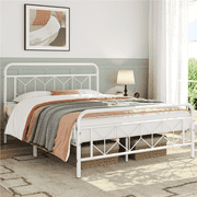Yaheetech Vintage Metal Bed Frame with Diamond Pattern, Queen, White