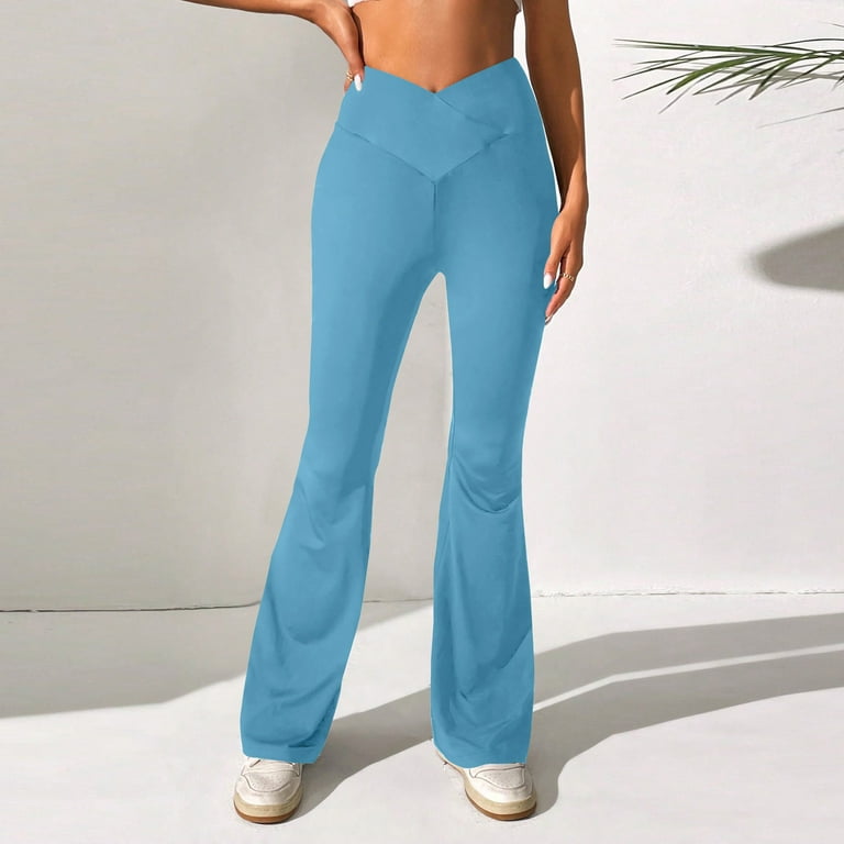Mlqidk Womens Bootcut Yoga Pants Leggings High Waisted Tummy Control Yoga  Flare Pants Sky Blue XXXL