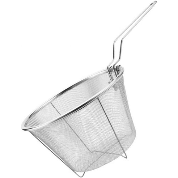 Deep Fry Basket 7 inch: Round Wire Fry Basket Stainless Steel Deep Fry Basket with Handle - Foldable Deep Fryer Basket for Frying