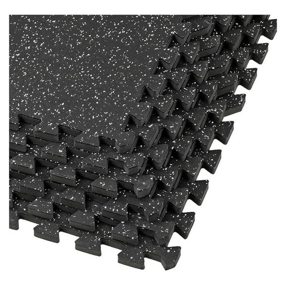 Gym Mats Interlocking 1/2 Inch Thick - 12 Tiles - Rubber Foam Flooring for Home Gyms, Workouts, Fitness Rooms, Garage - Protective, Durable, Black/Grey