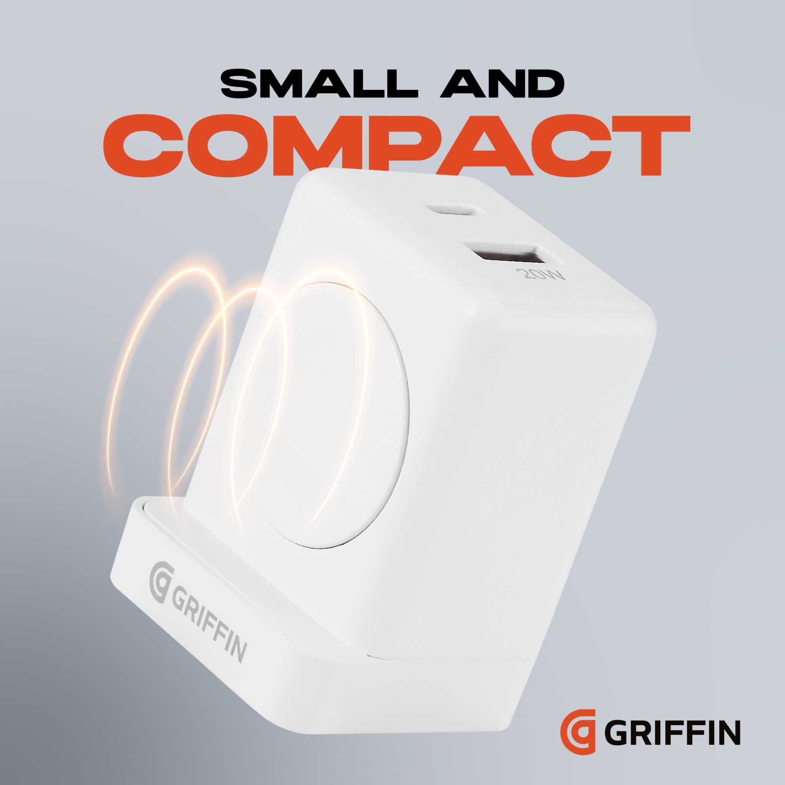 Griffin PowerBlock 20W Wall Charger with Smartwatch Wireless Charging, Dual USB-A & USB-C Ports, Fast Charging for Phones and Smartwatches