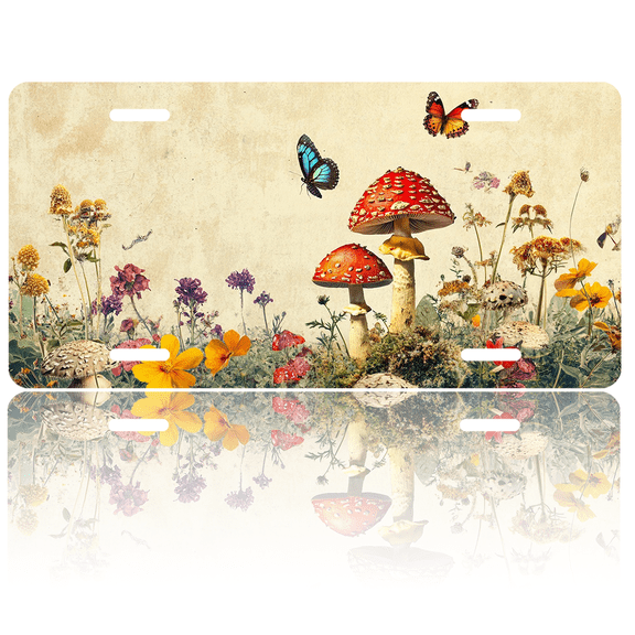 1 Pcs License Plate Covers & Frames, Colorful Flowers and Butterflies For Decorative Front, Waterproof For Decoration Aluminum License Plate Covers & Frames Cover For Men Women, 12" X 6"