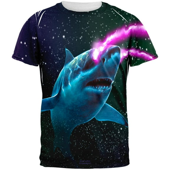 Galaxy Great White Shark Laser Beams All Over Mens T Shirt Multi X-LG