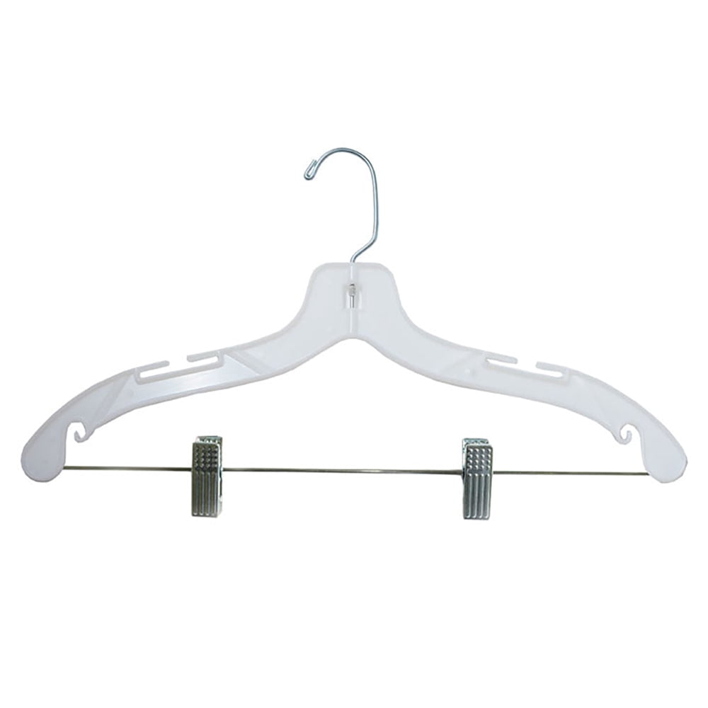 NAHANCO #1500RCHU 17" White Heavy Duty Plastic Suit Hangers with Metal Clips (Pack of 25)