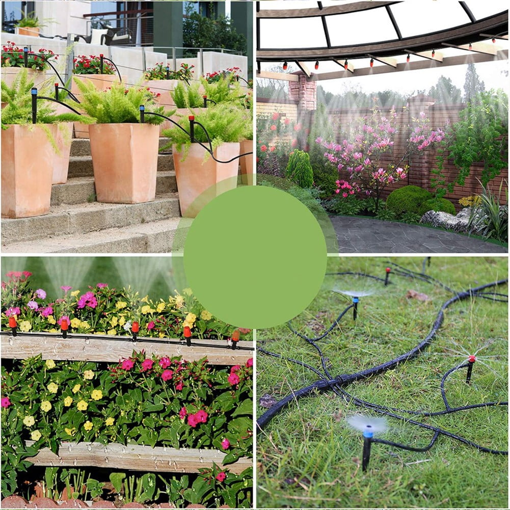 RichLink Irrigation System Greenhouse Watering Systems 1/4in Diy Auto Drip Irrigation Kit,30m