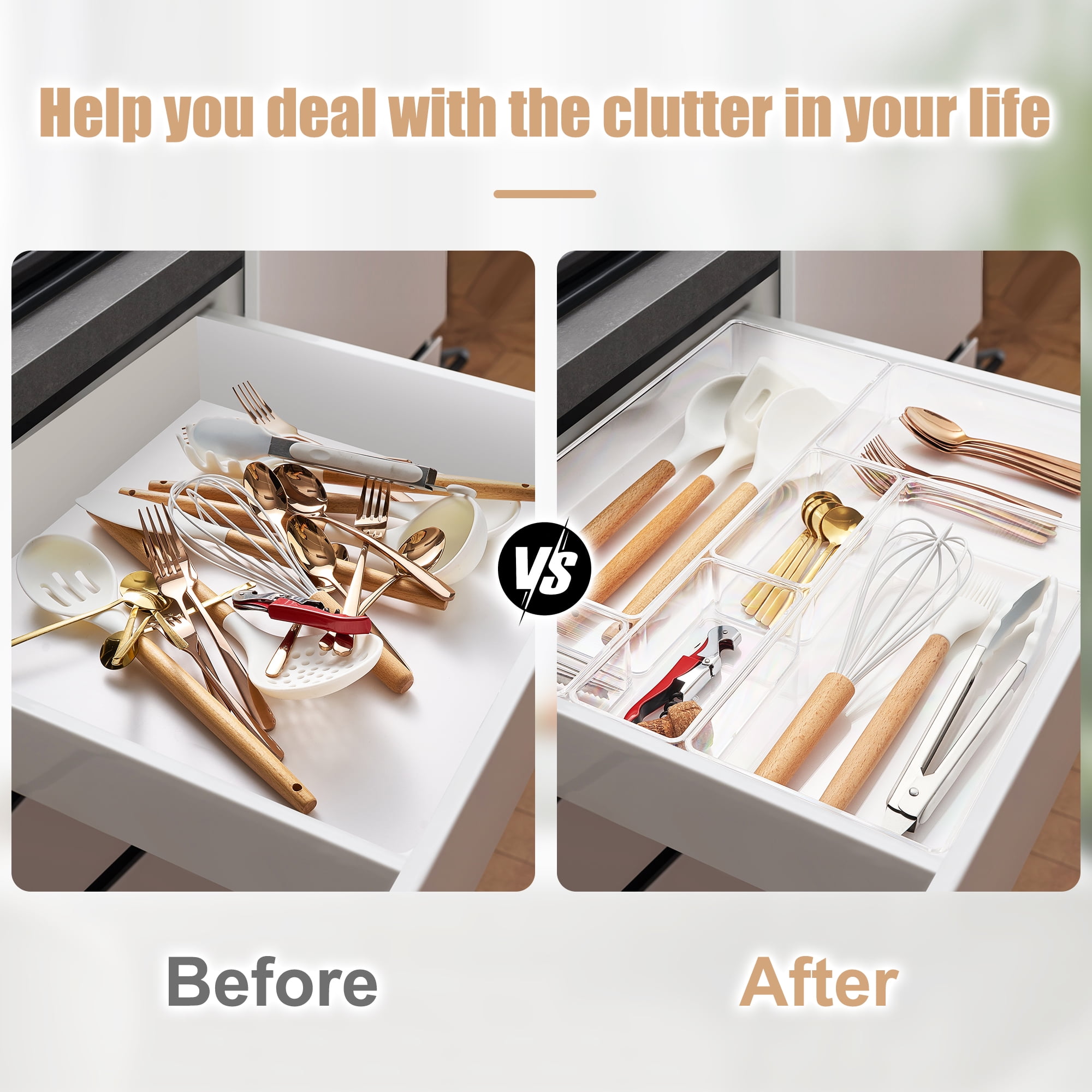Clear Drawer Organizer Set for Kitchen Storage