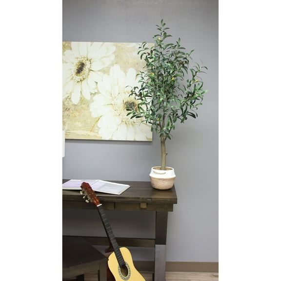 The Mod Greenhouse Faux Green Olive Tree in a Black Matte Planter Pot 48