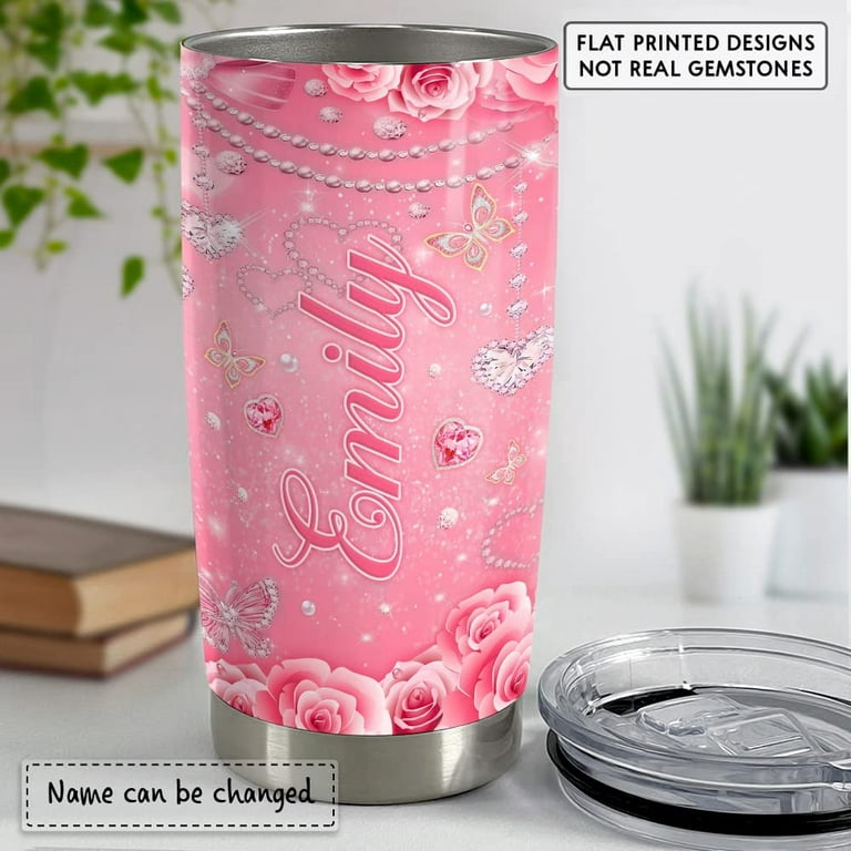 Personalized Wine Tumbler with Lid, 12 Oz, Light Pink - Personalized Gifts  for Women, Custom Stainless Steel Wine Glass