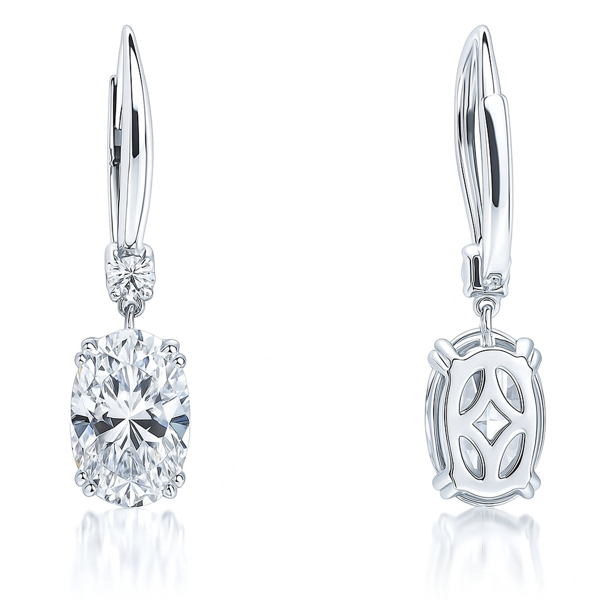 BERRICLE Sterling Silver Solitaire Leverback Drop Dangle Earrings for Women, 6 Carat Oval Cut Cubic Zirconia CZ